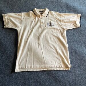 Pacific Blue Mens Cream St Thomas USVI Mountain Top Embroidered Polo Shirt L